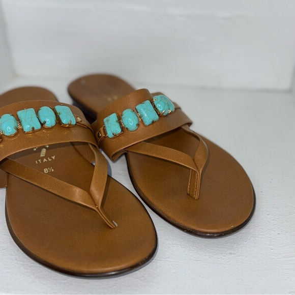 Italian Shoemakers Brown Sandals with Turquoise Accents - Picture 4 of 9